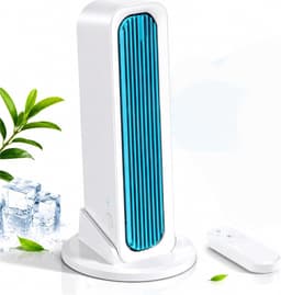 Witte Bladloze Torenventilator - USB Oplaadbaar - 4000mAh Accu - 3 Snelheden - Stil - Met Afneembare Voet En Afstandsbediening - Geschikt Voor Bureau - Slaapkamer En Kamperen — thumbnail 1