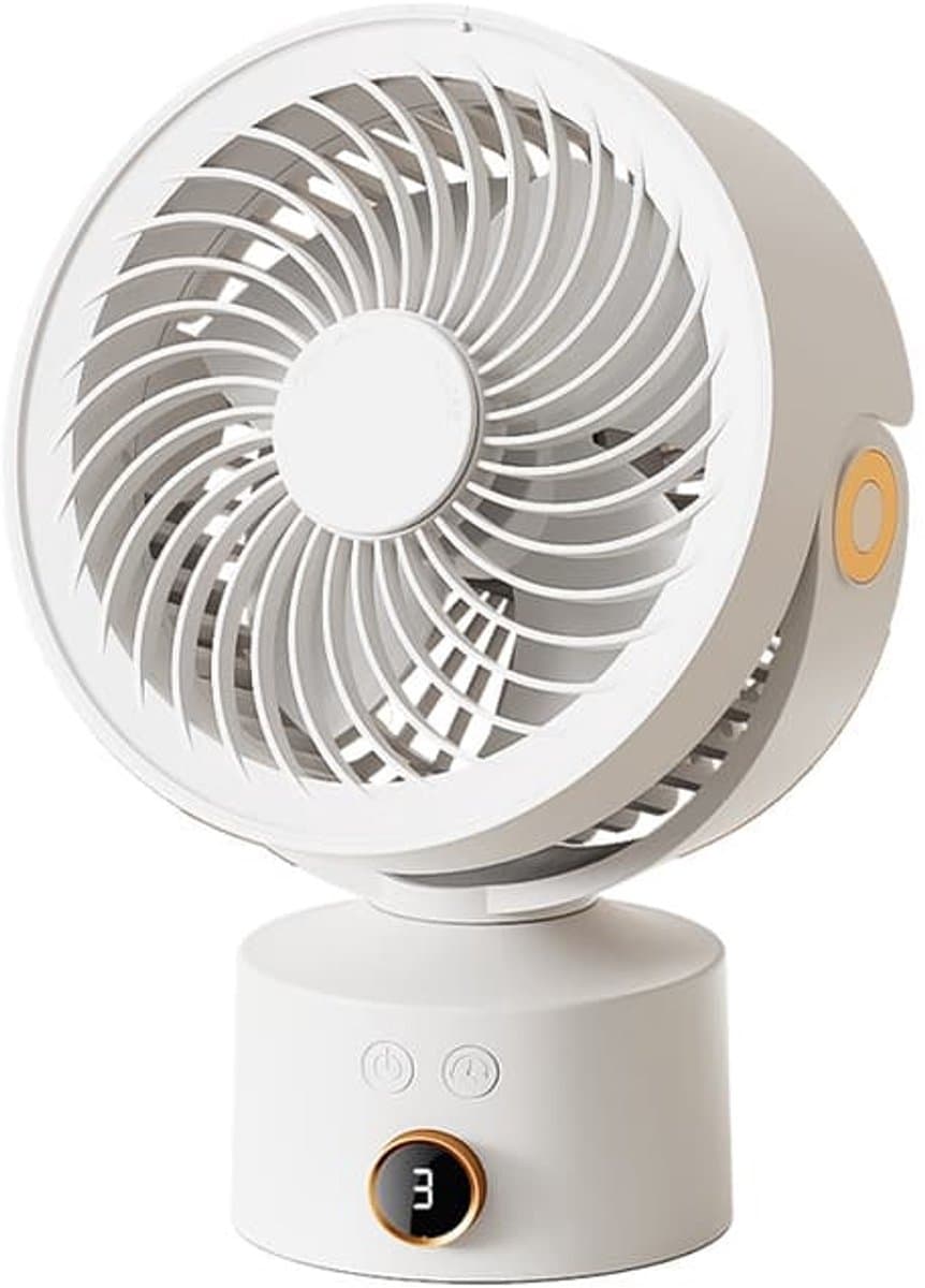 Bureauventilator - Kleine oscillerende ventilator voor de slaapkamer, werkt op oplaadbare batterijen, 3 windsnelheden, 23 cm mini-ventilator, 90° verstelbare kantelhoek, geluidsarm — afbeelding 1