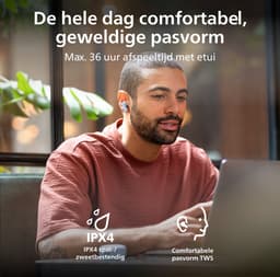 PHILIPS TAT2100LB/00 - True Wireless Oordopjes - Bluetooth 6.0 - 36 Uur Accuduur - 4 Microfoons - SecureFit Pasvorm - IPX4 - Multipoint - Licht Blauw — thumbnail 3