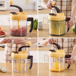 Keukenmachine met mand - Handmatige vleesmolen - Groenten hakken - Stille drie versnellingen - 2500 ml capaciteit - Zilver — thumbnail 2