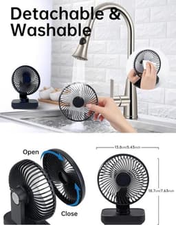 Solvix tafel ventilator geluidloos - Mini Desk Fan - Zwart - Stil en Krachtig - Oplaadbare Batterij - Voor Thuis, Kantoor en Buiten — thumbnail 3