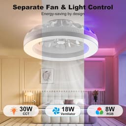 RGB Ventilator - Dimbaar Met Afstandsbediening - Memory - 6 Ventilator Standen - Timer - Plafondventilator - 48 cm - Woonkamerlamp - 10 RGB Kleuren — thumbnail 5