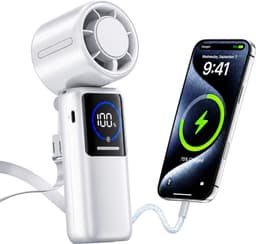 LISM-Draagbare turbineventilator, 6000mAh opvouwbare oplaadbare persoonlijke ventilator, 4-in-1 nekventilator, ingebouwde USB-C-kabel en display, 15 m/s handventilator, Geschikt voor reizen en concerten, een geweldig cadeau Geschikt voor vrouwen. — thumbnail 1