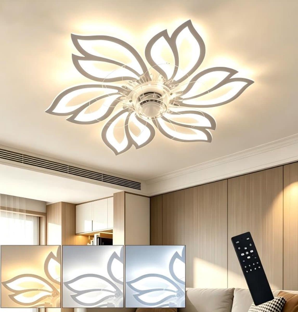 NETTLIFE Plafondventilator met Verlichting - wit - Dimbaar 3000K-6500K - 6 standen Ventilator - met Afstandsbediening - Timing - LED Plafondlamp Ventilator - Creatief Ontwerp - Winter / Zomer - voor Slaapkamer | Woonkamer — afbeelding 1