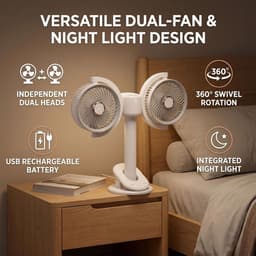 Tafelventilator met Telefoonhouder - USB-C Oplaadbaar - Extreem lange batterijduur - 5 Standen - Opvouwbaar en Draadloos - Staande Mini Ventilator - Fan - Verkoeling - WK Voetbal Kijken Accessoire - Kleine Aircooler - Mobiele Airco - Wit — thumbnail 3
