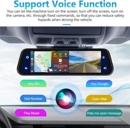 SnelShoppen - Podofo Mirror Dashcam met Draadloze Carplay, Android Auto, HD Achtercamera, 9.66 inch IPS Touchscreen, Dual 1080P, Bluetooth, Voor Auto' — thumbnail 4