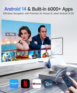 SnelShoppen - Mini Draagbare Projector 4K Full HD 1080P voor Thuisbioscoop, 600 ANSI Lumens, Android 14, WiFi 6, Bluetooth 5.4, Automatische Correctie — thumbnail 5