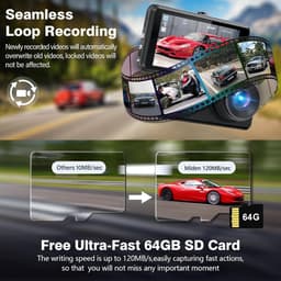 SnelShoppen - Miden 4K + 1K Dashcam Auto met 64G SD Kaart, 2160P + 1080P UHD, IPS 3.2 Inch, 336° Breedhoek, G-sensor, WDR, 24 Uur Parkeerstand, Loopop — thumbnail 3