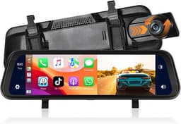 SnelShoppen - 9.66 inch Mirror Dashcam met Draadloze Apple CarPlay & Android Auto, HD Achteruitkijkcamera, IPS Touchscreen en Dubbele 1080p Schermen — thumbnail 1