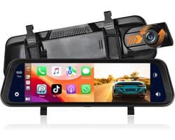 SnelShoppen - 9.66 inch Mirror Dashcam met Draadloze Apple CarPlay & Android Auto, HD Achteruitkijkcamera, IPS Touchscreen en Dubbele 1080p Schermen