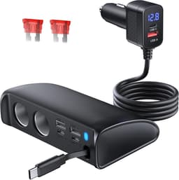 SnelShoppen - Intrekbare Autolader Adapter - 9-in-1 Sigarettenaansteker Splitter 148W 12V/24V QC3.0 USB Auto-Adapter Multi-Socket met Voltmeter voor T — thumbnail 1