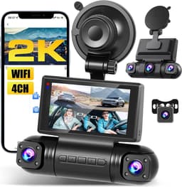 SnelShoppen - Inefala 2K WiFi Dash Cam 4 Kanalen, 360° Beeld, Nachtzicht, Parkeerbewaking, G-Sensor, 3 Inch IPS Scherm, Voor Auto's, Voertuigen, Veili — thumbnail 1