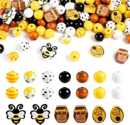 Set van 200 houten kralen met bijenthema in honingraat- en ronde balvorm, groot gat, ideaal voor creatieve sieraden en knutselprojecten — thumbnail 1