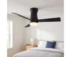 Plafondventilator met lamp - Diameter 132 cm - afstandsbediening - 6 stille snelheden - 3 kleurtemperaturen - omkeerbaar - Zwart