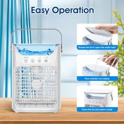 Mobiele airconditioning, 4-in-1 draagbare airconditioner & luchtkoeler luchtbevochtiger & tafelventilator met 700 ml / 2 koude nevel / 3 automatische timers - 7 kleuren nachtlampje — thumbnail 2