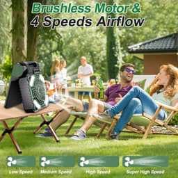 Ventilator met zonnepaneel, 10400 mAh, oplaadbare campingventilator, werkt op batterijen, draagbaar, met ledlampen, 4 snelheden, stille tafelventilator voor op reis — thumbnail 3
