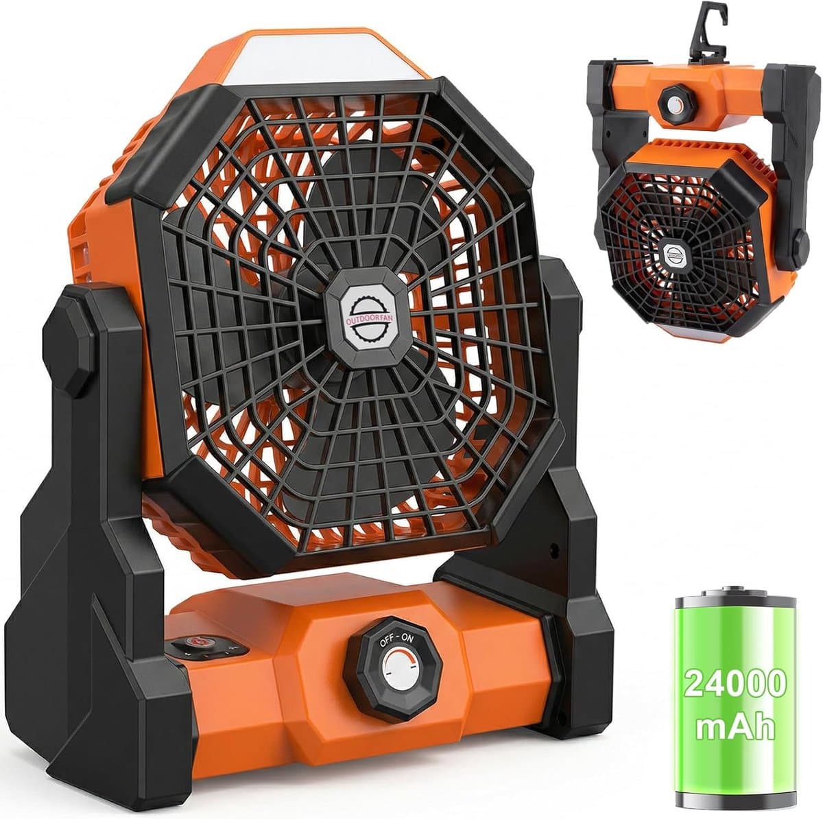 Draagbare campingventilator/tentventilator, 24000mAh capaciteit, 3-in-1 buitenventilator met LED-verlichting, 3-4 windsnelheden, geschikt voor buitenreizen, vissen en tenten. — afbeelding 1