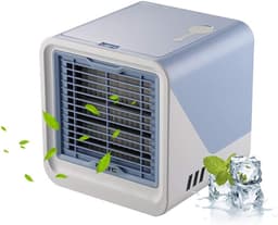 Draagbare luchtkoeler – 3-in-1 draagbare persoonlijke airconditioner – Watertank van 500 ml – 3 ventilatorsnelheden & ledverlichting in 7 kleuren – Ventilator met verdampingskoeling (USB-voeding) – Geschikt voor kamers, bureaus en kantoren – Blauw — thumbnail 1