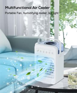 Draagbare bureaulucht ventilator, mini-airconditioner air cooler - 4-in-1 luchtkoeler, koelventilator met 70 graden oscillatie, 4 ventilatorsnelheden, 2 vernevelingsmodi, handgreep, slaapkamer - wit — thumbnail 3