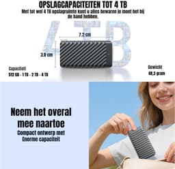 QORA® SSD Externe Harde QORAijven - SSD Externe Harde QORAijf - Zwart - ‎8cm x 3cm x 2cm — thumbnail 3