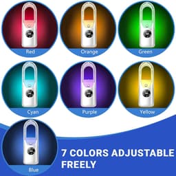KZQ Kleine usb-ventilator met luchtbevochtiger, stille bureauventilator met 6 snelheden en 7 kleuren led-verlichting, geschikt voor slaapkamer en kantoor — thumbnail 3