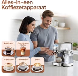Dailygoods- Espressomachine 20 Bar - Koffiemachine met Automatische Melkopschuimer - Cappuccino/Latte Macchiato - RVS - Thuis Barista - Eenvoudig schoon te maken - Koffiezetapparaat — thumbnail 5