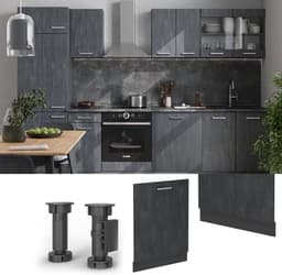 Vaatwasserfrontpaneel - Keukenpaneel - Keuken Integratie - Naadloze Pasvorm - 60 cm - Zwart Beton — thumbnail 3