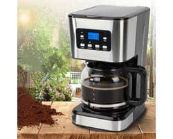 Koffiemachine Van 1,5 Liter Met Timer Isolatiefunctie Anti-Druppelsysteem En Transparant Venster - 950W Snelzetten 2 Uur Warmhouden Automatische Uitschakeling - Voor Thuis Kantoor En Studentenkamers - Zwart En Zilver
