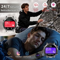 FOSMET GPS Smartwatch Heren 2026 - 47mm AMOLED - 1800mAh Batterij - Belfunctie - Hartslagmeter, SpO2 & Slaapmonitor - IP68 & 5ATM Waterdicht - Militair Design - RVS & Siliconen Bandje – Geschikt voor Android en iOS - Zwart — thumbnail 2