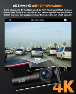 SnelShoppen - 4K Dashcam Auto Voorzijde met WiFi, SD-kaart, WDR Nachtzicht, G-sensor | 170° Groothoek Mini Dash Cam met Loopopname voor Veiligheid op — thumbnail 5