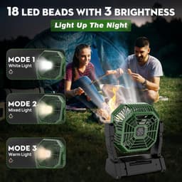 Campingventilator met LED Verlichting – Oplaadbare Tafelventilator – 10000mAh Accu – Afstandsbediening & 4 Snelheden — thumbnail 5