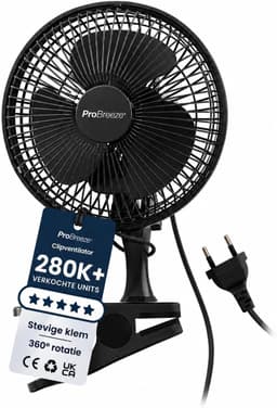 Tafelventilator met Klem – 360° Draaibaar – 2 Snelheden – Stille Mini Ventilator – 20 cm Zwart — thumbnail 1