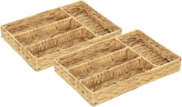 MEUNIQ 2-delige opbergmand van waterhyacint 36 x 26 x 5 cm met 4 vakken, gevlochten opbergkorf voor lade, keuken, slaapkamer of woonkamer, naturel — thumbnail 5