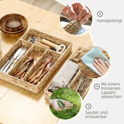 MEUNIQ 2-delige opbergmand van waterhyacint 36 x 26 x 5 cm met 4 vakken, gevlochten opbergkorf voor lade, keuken, slaapkamer of woonkamer, naturel — thumbnail 4