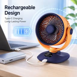 Tafelventilator - USB Oplaadbare Ventilator - Circulatieventilator - Oscillerende Ventilator - Ventilator Met LED Display - Draadloze Ventilator - Stille Ventilator - Blauw Oranje — thumbnail 4