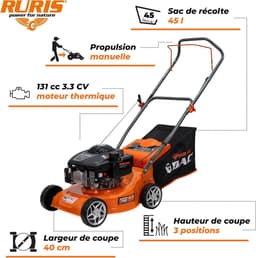 Thermische Grasmaaier - Benzine Grasmaaier - Gazon Onderhoud - 40cm Maaibreedte - 45 liter opvangbak - Grijs — thumbnail 4