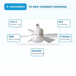 Plafondventilator met Licht - E27 30W LED Plafondlamp met Ventilator - Afstandsbediening - 3 Snelheden en 3 Kleurtemperaturen - Timing Functie - Modern Design voor Slaapkamer en Woonkamer - Wit — thumbnail 2