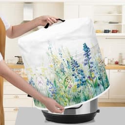 Drukpan Deksel - Keukenmachinehoes - Apparaten Beschermen - Met Opbergvak - 3 Liter - Blauw Groen Bloemen — thumbnail 3