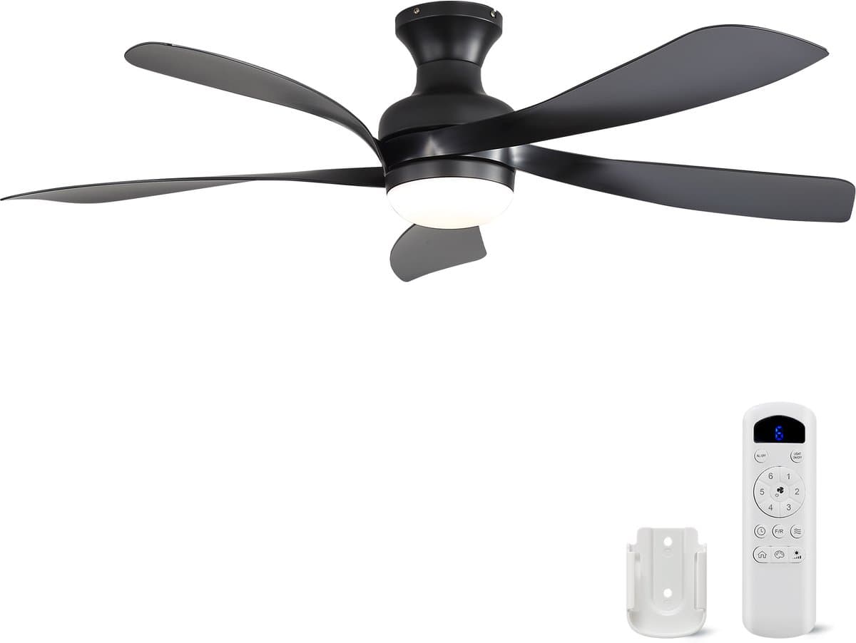 Plafondventilator Met Lamp - 5 ABS Bladen - Ø 132 cm - Dimbare lamp - Met Afstandsbediening - 6 ventilatorstanden - LED's Light - Zwart — afbeelding 1