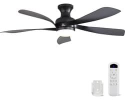 Plafondventilator Met Lamp - 5 ABS Bladen - Ø 132 cm - Dimbare lamp - Met Afstandsbediening - 6 ventilatorstanden - LED's Light - Zwart
