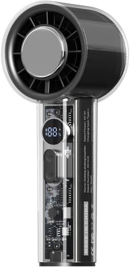 Draagbare zakventilator met ingebouwde koeler, 5000mAh-batterij, led-scherm, krachtige turbofunctie en transparante behuizing. Ideaal voor op reis, de zomer, concerten en buitenactiviteiten. — thumbnail 1