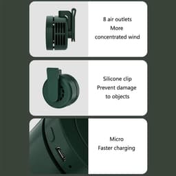 Mini clipventilator, draagbaar, stil, zonder bladen, oplaadbaar via USB, werkt op batterijen, 360° draaibaar, 3 snelheden instelbaar, hangend formaat, voor buitengebruik, landelijke stijl — thumbnail 4