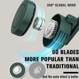 Mini clipventilator, draagbaar, stil, zonder bladen, oplaadbaar via USB, werkt op batterijen, 360° draaibaar, 3 snelheden instelbaar, hangend formaat, voor buitengebruik, landelijke stijl — thumbnail 2