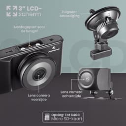 Volkano Trueview Series Dashcam Voor en Achter Camera - Full HD 1080p - Parkeerbeveiliging - Zwart — thumbnail 3