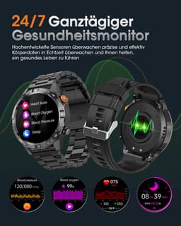 FOSMET Smartwatch Heren - Militair - 1,43" AMOLED Display - 1000mAh Accu - Hartslagmeter - HRV - SpO2 - Slaapmonitor - 70+ Sportmodi - IP68 Waterdicht - Fitness Tracker - Stappenteller - Compatibel met iOS/Android - Cadeau voor Mannen — thumbnail 2