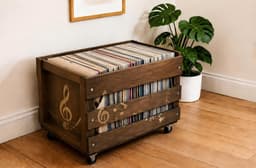 12'' LP Houten Krat Op Wielen Voor Vinyl Opslag - Tot 100 LP'S — thumbnail 1