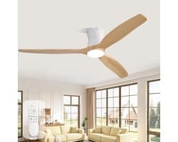 Plafondventilator met Licht - Ventilator met Lamp - Comfort in Huis - Stille DC Motor - 132cm - Wit Hout