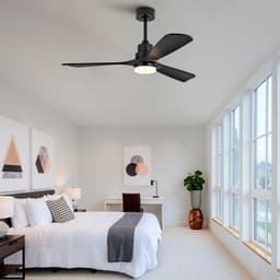 Massief houten plafondventilator 52 inch met zwarte spiraalbladen (drie bladen) - Verlichting - 3 kleurtemperaturen - Dimbaar - Afstandsbediening - 6 snelheden en omkeerbare rotatie — thumbnail 3