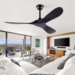 Moderne plafondventilator 52 inch zwart - 6 snelheden met omkeerbare draairichting - met afstandsbediening - snelheidsgeheugen - 3 massief houten bladen - zonder verlichting — thumbnail 1