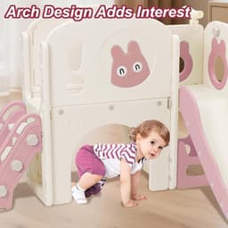 Kinderglijbaan met klimrek, 6-in-1 kinderglijbaan met telescoop, basketbalmand, platformgang, kinderspeelplaats, glijbaanlengte 160 cm (roze) — thumbnail 4